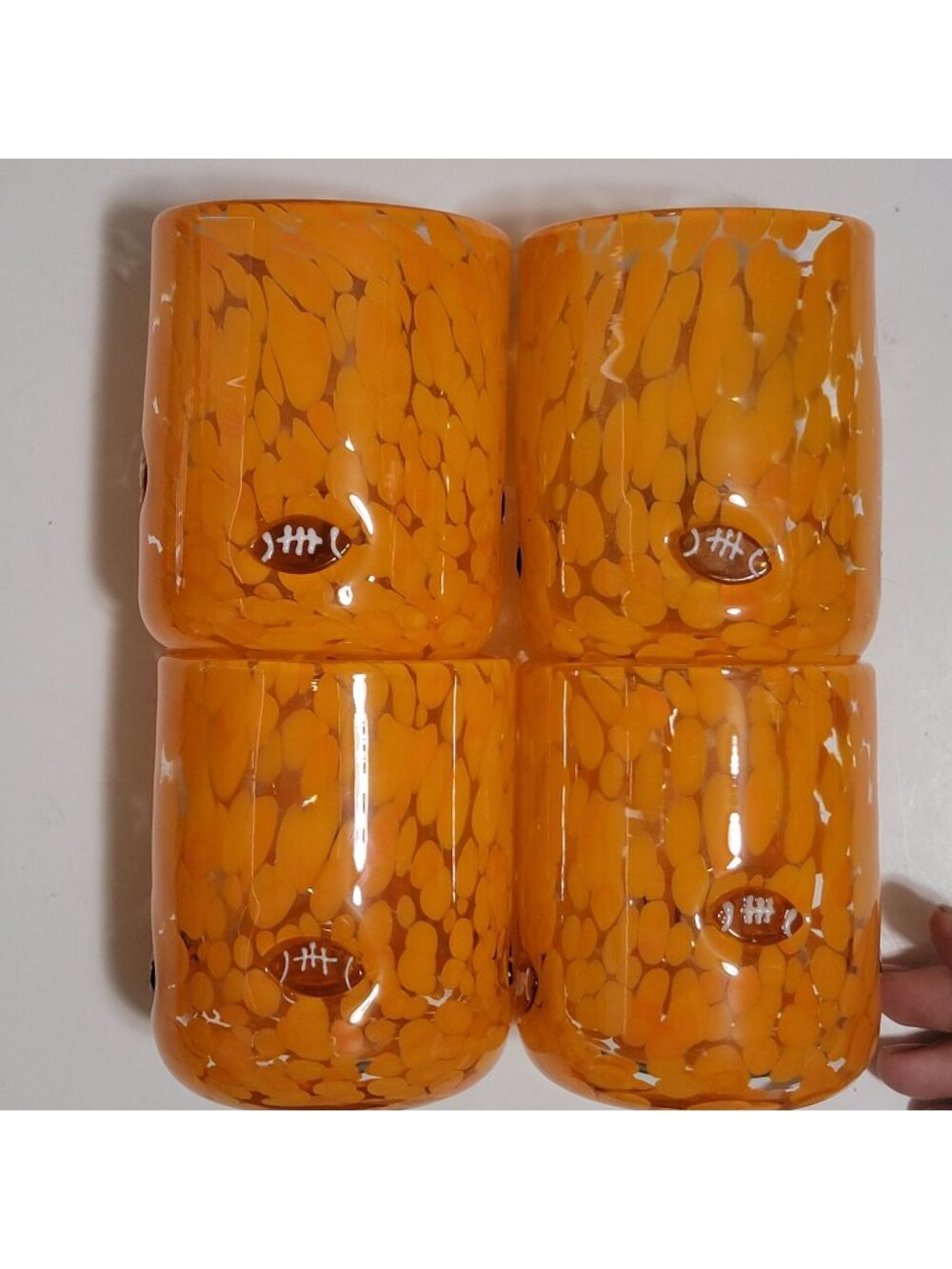 NEW Anthropologie Icon Juice Glass The Sports Football Set of 4 Orange Confetti